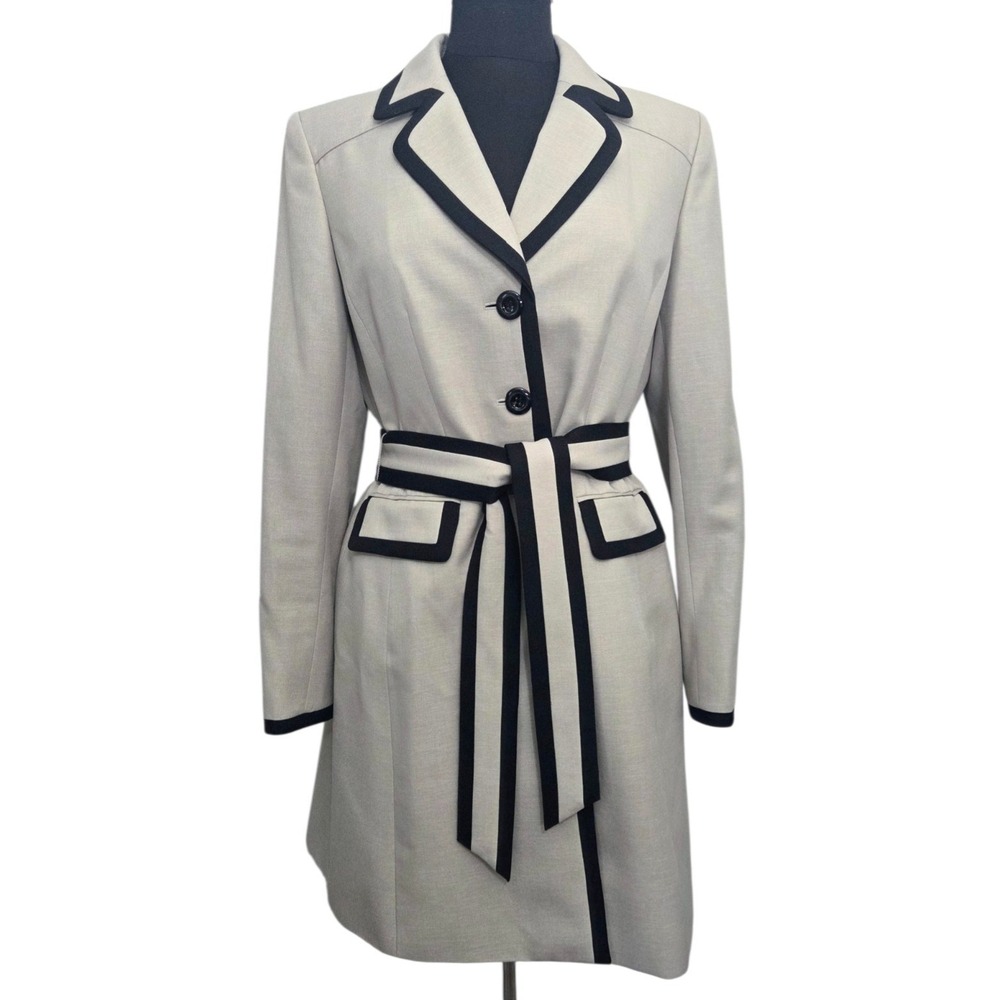 Le Suit Women's Beige Trench Coat Black‎ Contrasting Trim Women's Blazer Size 10